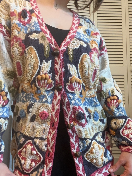 Sweaters - Handcrafted Multicolor Embroidered Cardigan